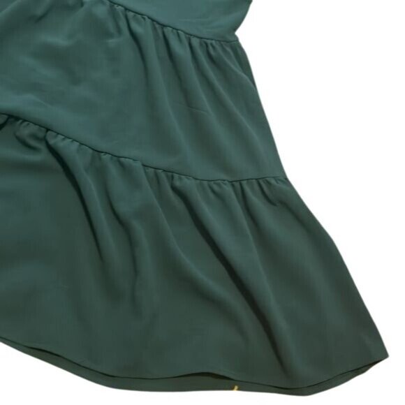 Sleeveless Dark Green Tiered Womens Dress With Flowy Design & Round Neckline L - Picture 3 of 7